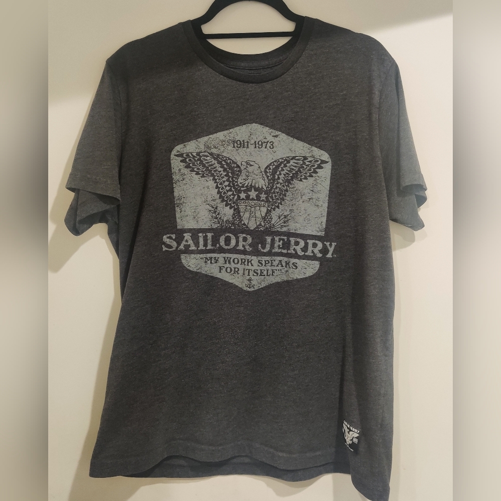 Vtg RARE 05 Sailor Jerry T Shirt XL Eagle My Work Speaks For Itself Distressed